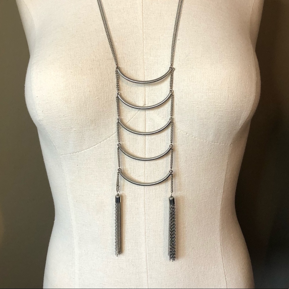 Silver Boho Style Ladder / Chevron Necklace